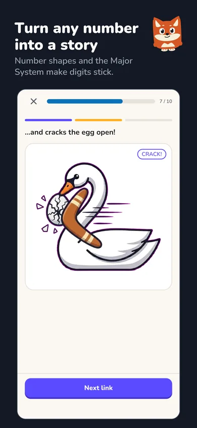 A number lesson: the digit 2 drawn as a swan, cracking an egg in a short story.